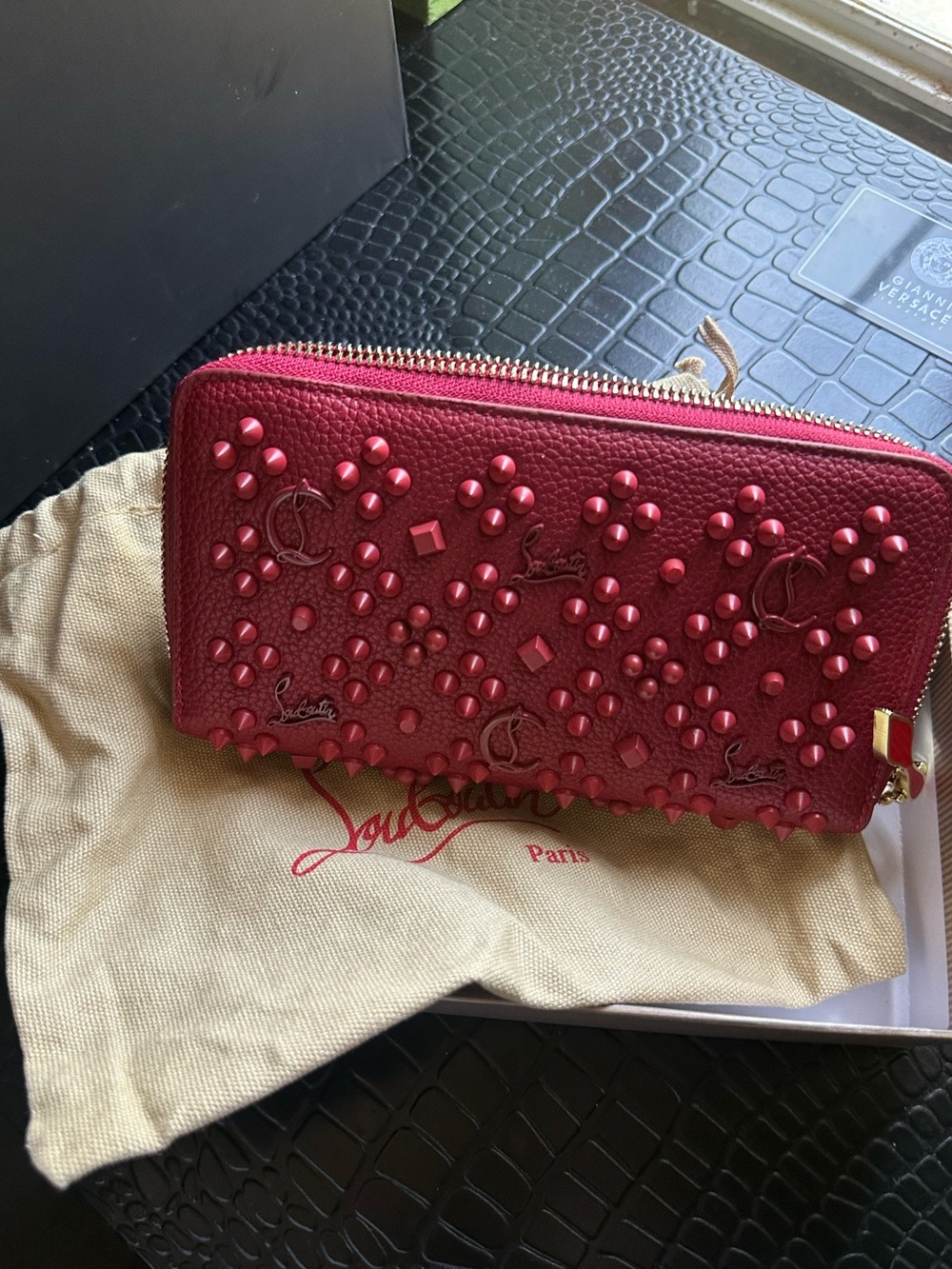 Christian Louboutin Panettone Wallet in Leather with Loubinthesky Spikes